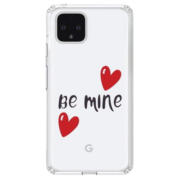 DistinctInk Clear Shockproof Hybrid Case for Google Pixel 4 XL (6.3" Screen) - TPU Bumper Acrylic Back Tempered Glass Screen Protector - Be Mine - Red Hearts