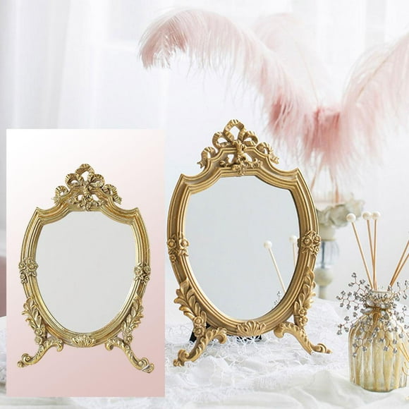 Retro estilo tallado dorado espejo de maquillaje oval en espejo de Colcomx espejo para maquillarse