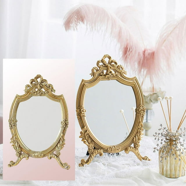 Espejo de forma ovalada, espejo de maquillaje ahorro de espacio para ahorro de espacio / tabletop Vanity espejo decoración de pared europeo esp Yinane espejo para maquillarse