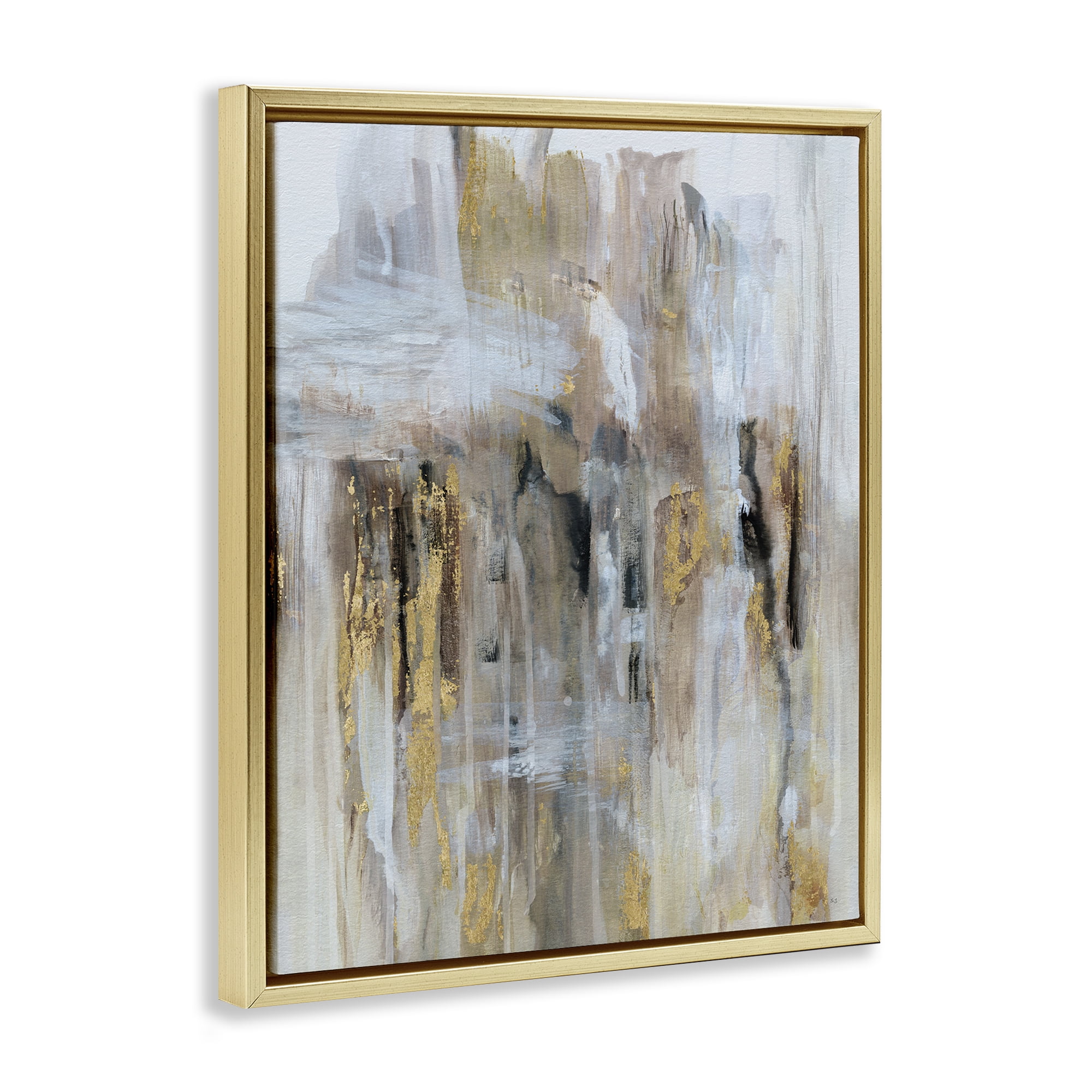Stupell Industries Abstract Paint with Glam Accents Abstract Painting Gold Floater Framed Canvas Art Print Wall Art, 17 x 21
