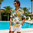 thumbnail image 5 of KUIFORTI Matching Vacation Outfits for Couples Yellow Hibiscus Palm Tree Fashionable Mens Casual Shirts Hawaii Dress Soft and Comfortable with Soft Fabric Quick-dry for Romantic Date, 5 of 7
