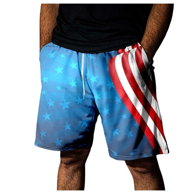 Wyzesi Cargo Shorts for Men 11 Inch Inseam Male Spring and Summer Independence Day Color Beach Pants Drawstring Elastic Waist Breathable Soft Short Daily Streetwear Tie Pocket Casual Shorts