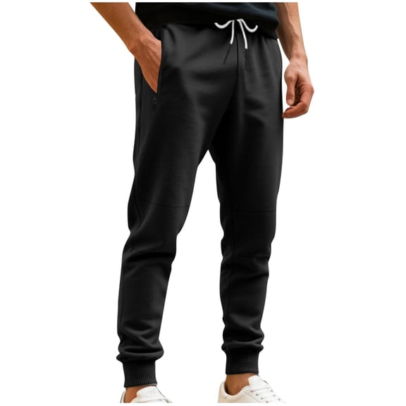 Gmluru Sweatpants for Men Solid Color Elastic Waistband Sports Ankle Comfortable Athletic Pants with Pockets for Active Wear Black M-3XL