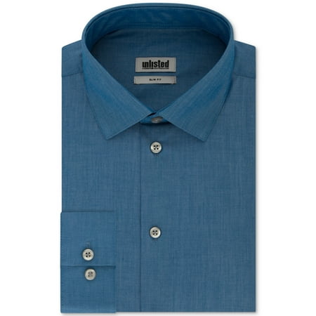 Kenneth Cole Men's Slim Fit Solid Dress Shirts Blue Size 18 1/2