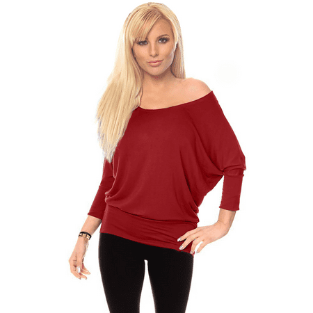 - Womens Jersey Off the Shoulder Sweater Top Round Scoop Neck