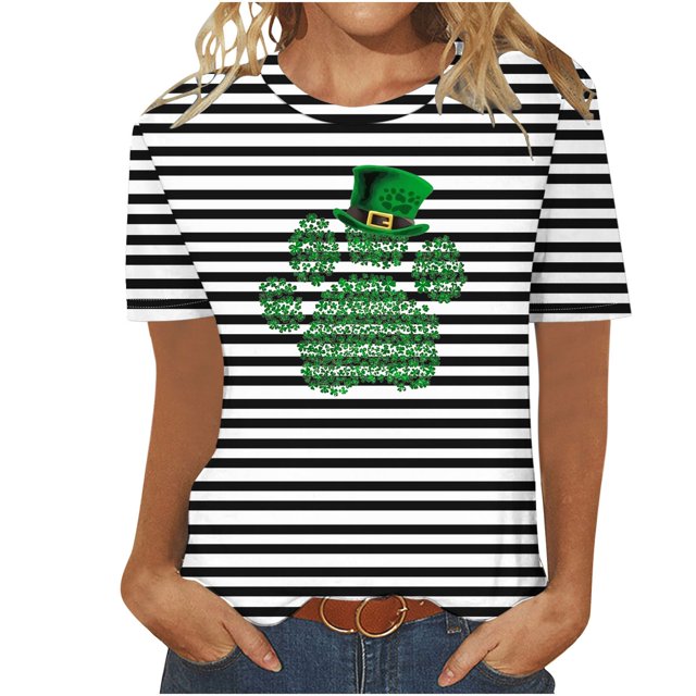 Camisetas Casuales de Mujer Nueva Moda Impresa Cuello Tripulado Manga Corta, Top Ligero para Diario Y Fiesta