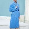 thumbnail image 6 of Herrnalise Men Solid Casual Keep Warm Pocket Gimp Night Gown Bathrobe terry cloth robe Blue, 6 of 7