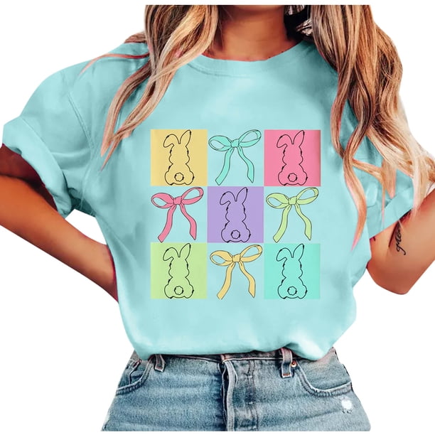 Tops de Manga Corta de Verano para las Mujeres Imprimir Blusa de Cuello Redondo, Moda Ligera de Poliéster Spandex
