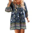 thumbnail image 2 of Robe d'Été Courte de Plage pour Femmes Manches Longues Col en V Boho Vintage Robe Florale, 2 of 9
