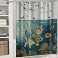 thumbnail image 6 of Orinice  Funny Cat Shower Curtain, Cute Kitten Catching Fishes in The Ocean Turtles Starfish Coral Aquatic Plants Bathroom Curtain Waterproof Fabric Machine Washable with 12 Hooks White, 6 of 7