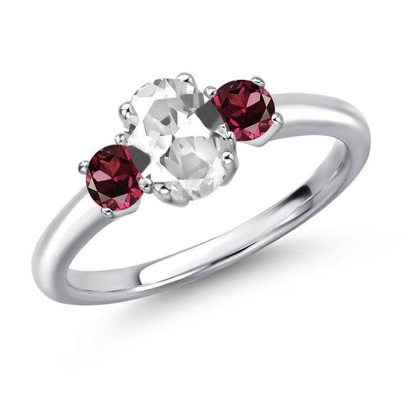Gem Stone King 925 Sterling Silver White Created Sapphire and Red Rhodolite Garnet Engagement Ring for Women | 1.44 Cttw | Oval 7X5MM | Gemstone September Birthstone | Size 9