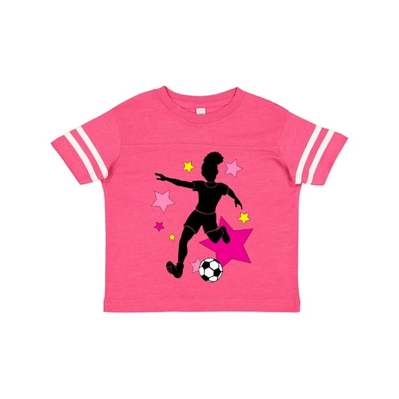 Inktastic Girl Playing Soccer Pink and Yellow Stars Girls Toddler T-Shirt
