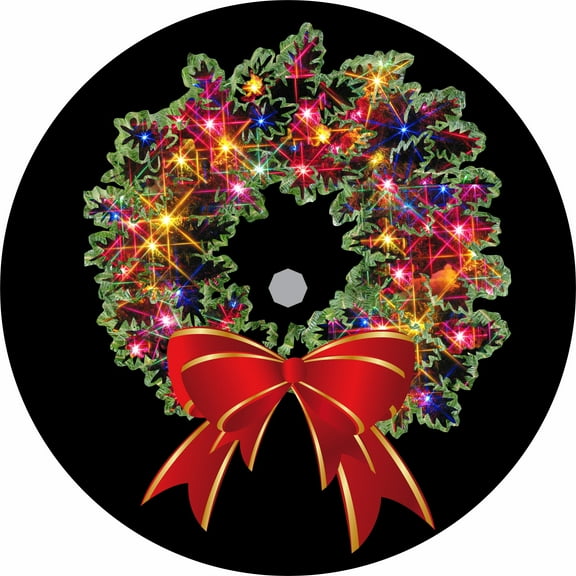 Tire Cover Central Christmas Wreath Black Vinyl (not lighted) 255/70r18 Center Camera