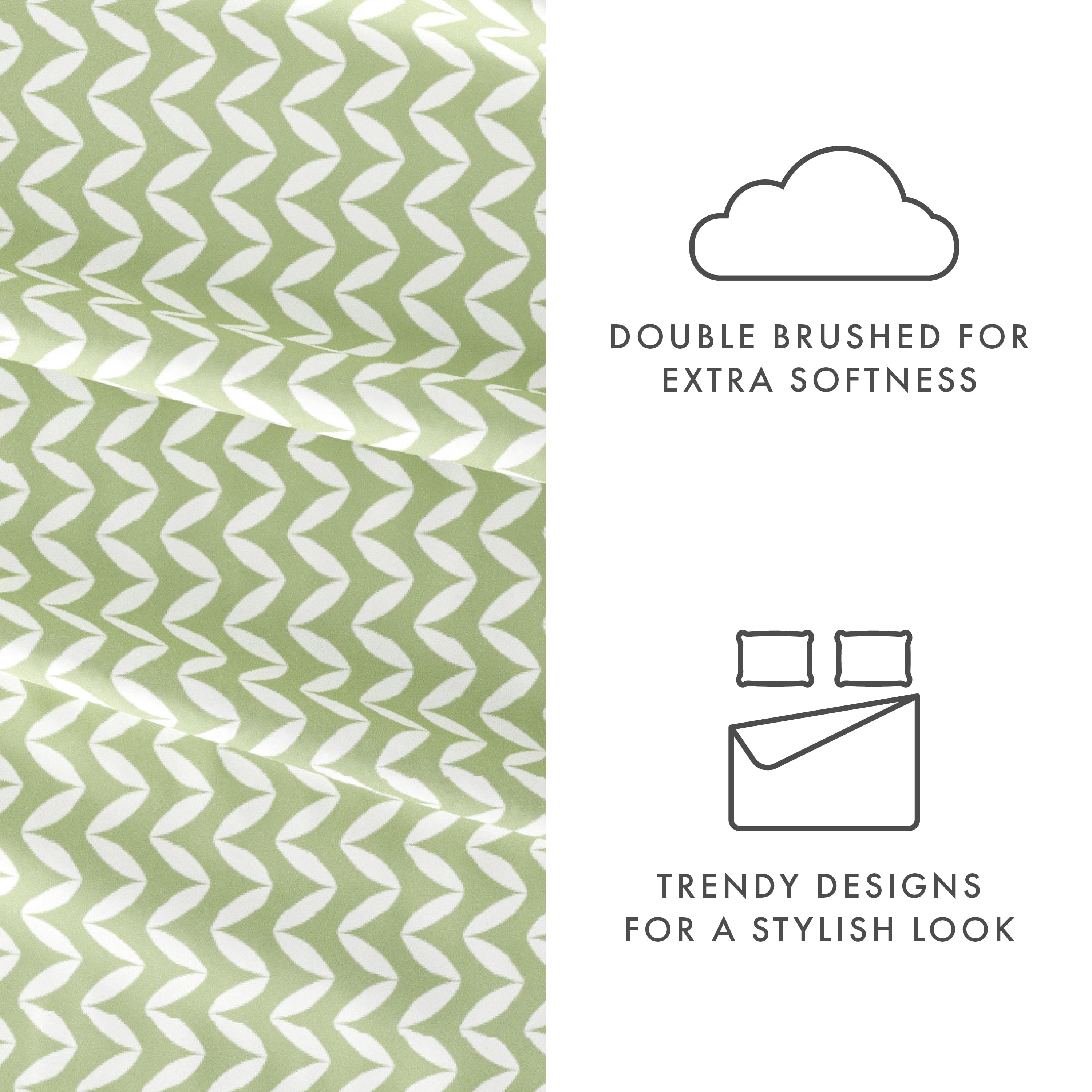 Noble Linens 4 Piece Pattern Microfiber Bed Sheets Set, Sage Puffed Chevron, California King