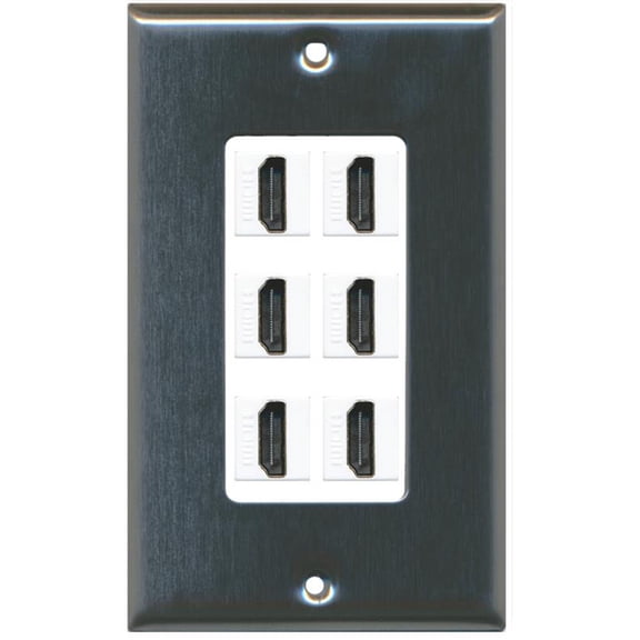 RiteAV - 6 Port HDMI 2.0 Decorative Wall Plate (Stainless Steel & White)