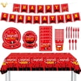 thumbnail image 1 of Juego de fiesta de temporada de graduación roja Bandeja de papel de seda Vaso de papel Mantel Suministros desechables para fiestas, 1 of 5