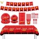 thumbnail image 1 of Juego de fiesta de temporada de graduación roja Bandeja de papel de seda Vaso de papel Mantel Suministros desechables para fiestas, 1 of 5