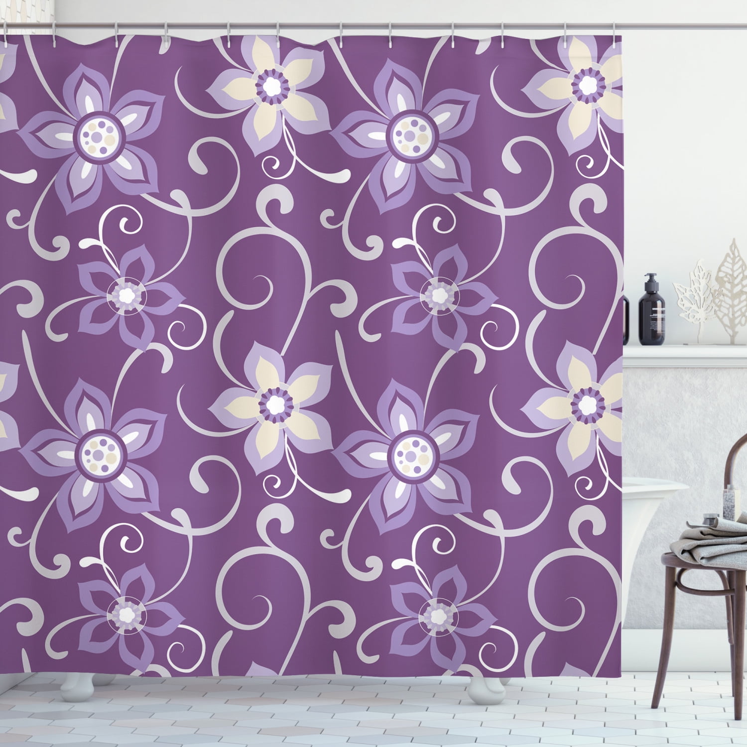 Ambesonne Eggplant Shower Curtain, Lilacs with Leaves, 69"Wx84"L