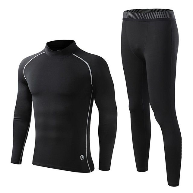 Miluxas Workout Set Compression Shirt Pants Top Long Sleeve Sports Tight Base Layer Quick Dry & Moisture-Wicking Gray M(M)
