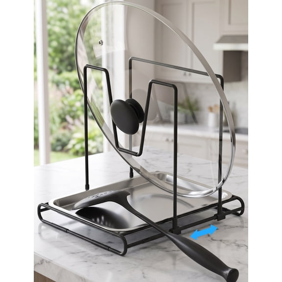 NiHome Spoon Rest with Lid Holder for Stove Top, Pot Lid Holder While Cooking, Metal Wire Stand with Anti‑Slip Silicone Covers & Removable Stainless Steel Drip Tray, Kitchen Utensil Holder