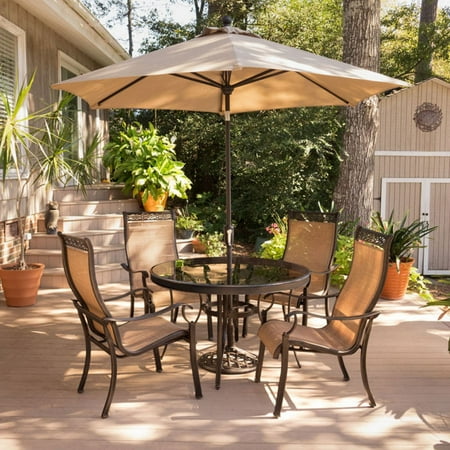 Hanover Monaco 5-Piece Dining Set with 29 in. Glass-Top Table and Sling Dining Chairs, Seats 4