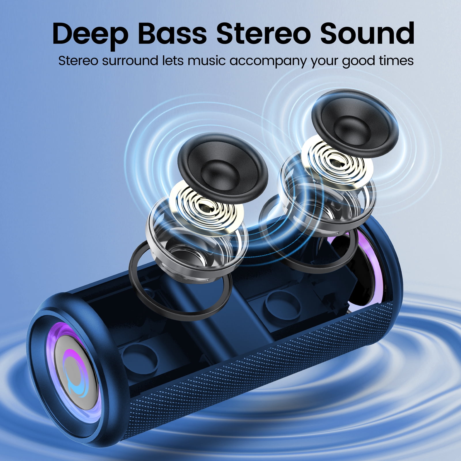 Cillso Portable Bluetooth Speaker, 2026 Bluetooth 5.4, 20W HD Stereo Sound, 20H Playtime, RGB LED Lights, IPX7 Waterproof, TWS Pairing, Wireless Outdoor Speaker for Home, Party, Camping (Blue)