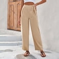 thumbnail image 3 of Defitshape Women's Wide Leg Pant Fashion Casual Pants Casual Palazzo Pleated Trousers Pocket Summer Palazzo Pants Apricot Small, 3 of 4