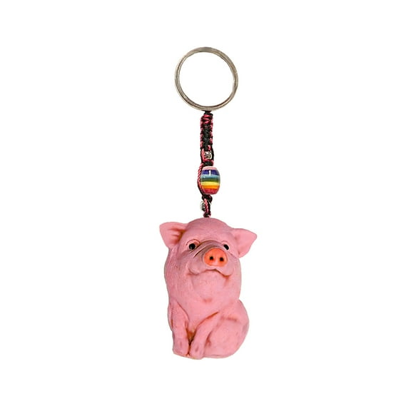 Pig Farm Animal 3D Figurine Keychain Multicolored Macramé Metal Ring - Handmade Gifts Boho Car Keys Bag Accessories