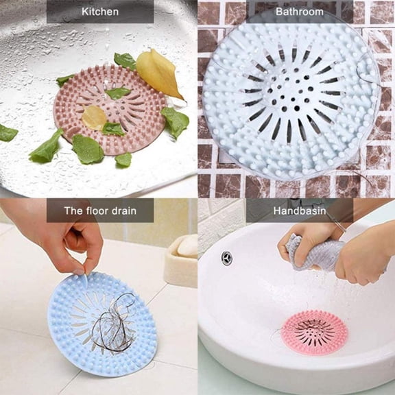5-Pack Sink Drain Hair Catcher & Shower Drain Cover | Bathroom Tub and Floor Drain Strainer for Hair Clog Prevention | Silicone Shower Drain Stopper with Anti-Slip Grip for Home Kitchen Bath