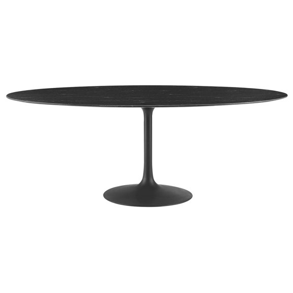 78 Inch Dining Table, Black, Artificial Marble, Metal Steel, Oval, Mid Century Kitchen Cafe Bistro Hospitality Restaurant, Modern Contemporary HB33520