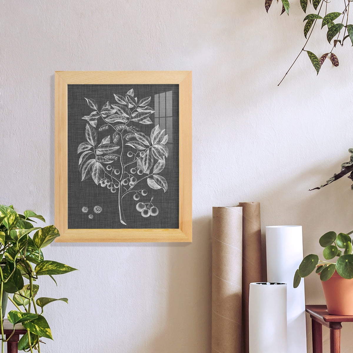 Graphic Foliage VI - Framed Print w/glass - Natural Wood