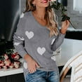 thumbnail image 3 of Aoochasliy Womens Sweaters Pullover Clearance Oversized V Neck Love Printing Casual Loose Knit Tops, 3 of 5