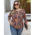 thumbnail image 2 of Top TFSDOD de talla grande para mujer con estampado floral de manga 3/4, 2 of 6