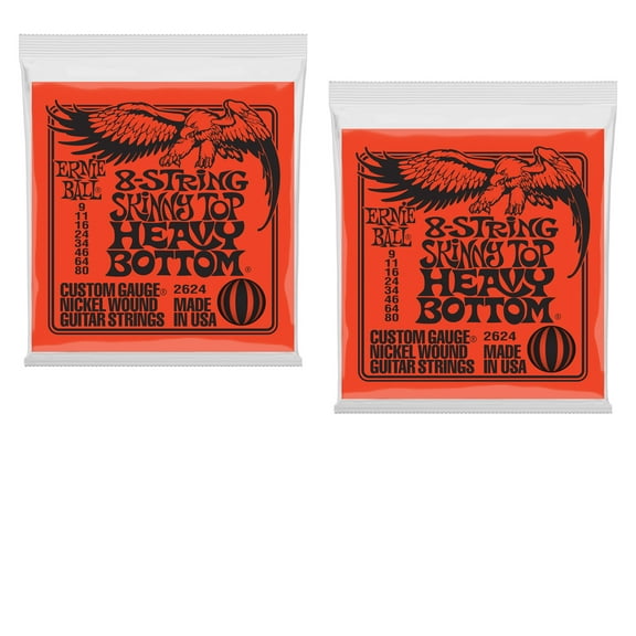 2 PACK Ernie Ball Skinny Top Heavy Bottom Nickel Wound 8-String Electric Guitar 9-80