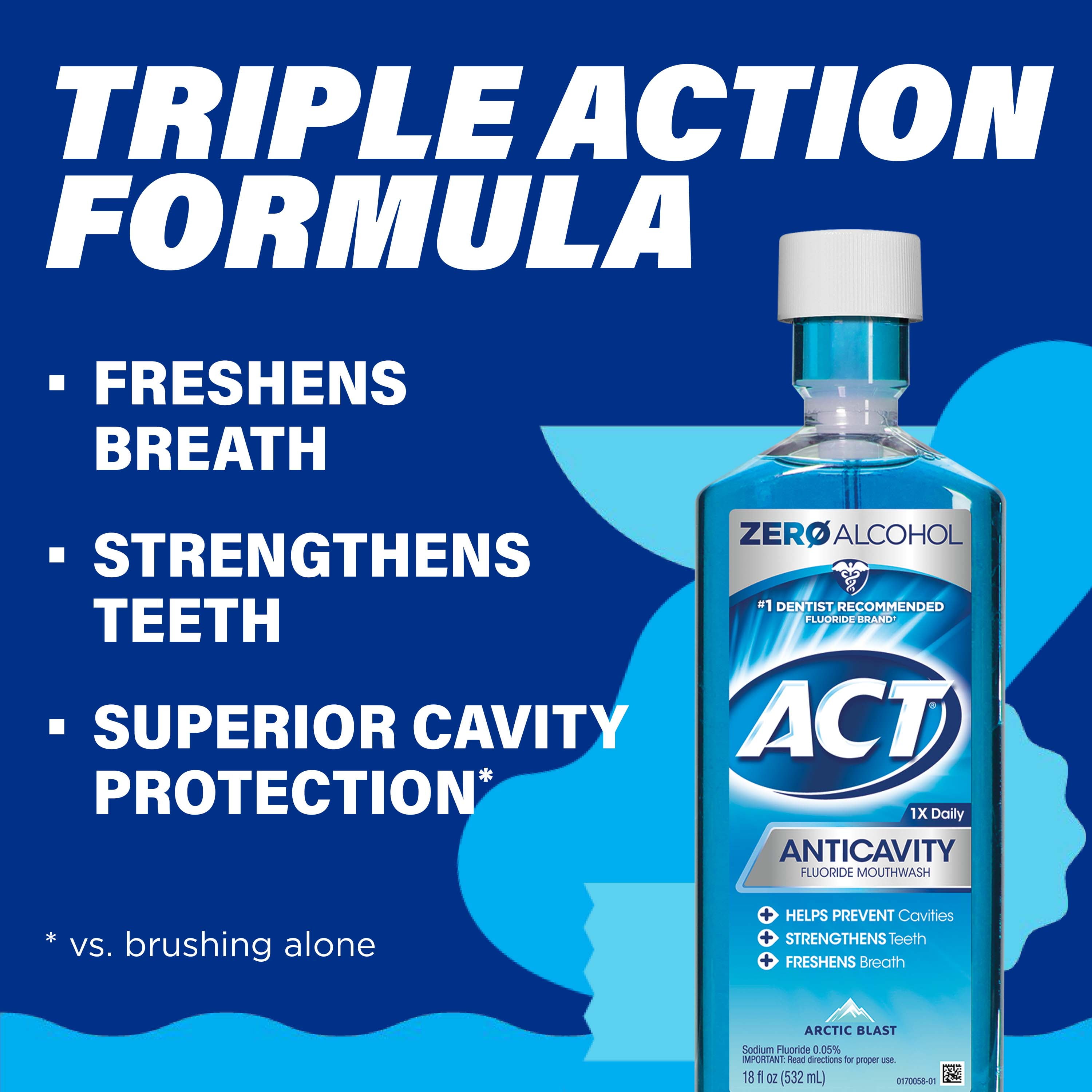 ACT Anticavity Alcohol Free Arctic Blast Mouthwash, 18oz