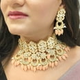thumbnail image 3 of Efulgenz Traditional Antique Indian Chandbali Style Choker Necklace Dangle Earrings Peach Color Maang Tikka Faux Pearl Kundan Stone Indian Bridal Wedding Jewelry Set for Women, 3 of 6