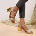 thumbnail image 3 of Rokment Womens Glitter Sequin Metallic Dressy Sandals Bling Square Toe Chunky Block High Heels Summer Dress Shoes for Bride Wedding Summer Gold Size 6, 3 of 7