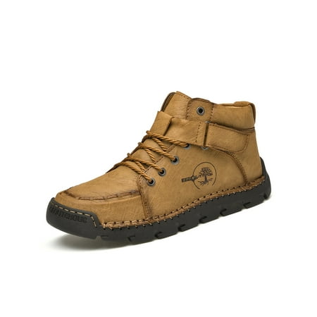

Eloshman Mens Non Slip Hook And Loop Oxford Shoe Dress Comfortable Hand Stitching Booties Breathable Bootie Yellow Brown 7