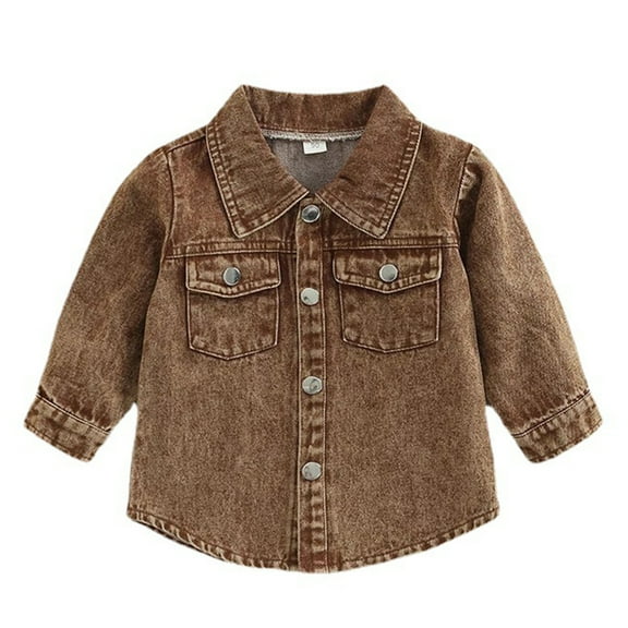 Generic Children'S Long Sleeve Denim Jacket Toddler Boys Girls Winter Classic Jacket Solid Color Long Sleeve Denim Shirt Over Jacket For Kids Clothes Brown Toddler Girls Boys Hoody Jacket