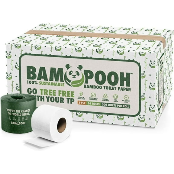 Sustainable 3-Ply Bamboo Toilet Paper (24 Rolls) - Soft, hypoallergenic, Tree & Lint Free