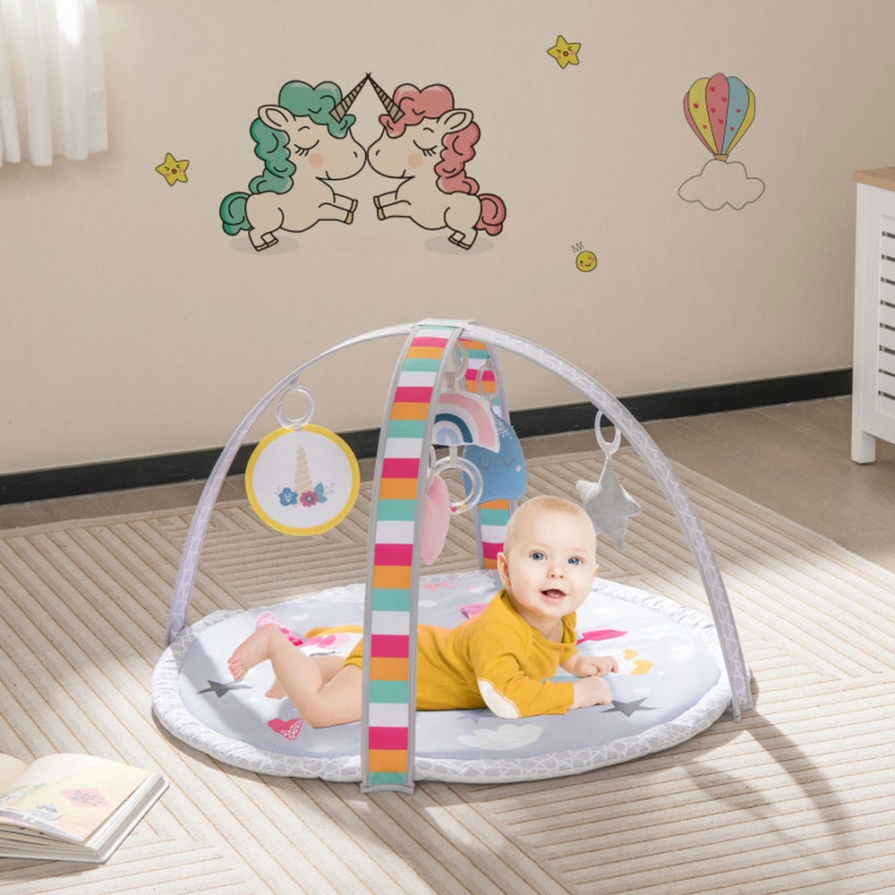 Yardi Yard Baby Play Gym Mat 7-in-1 Tummy Time Activity Mat with 5 Detachable Toys-Multicolor, Baby Play Mat for Toddler Infant 0-3-6-9-12 Months