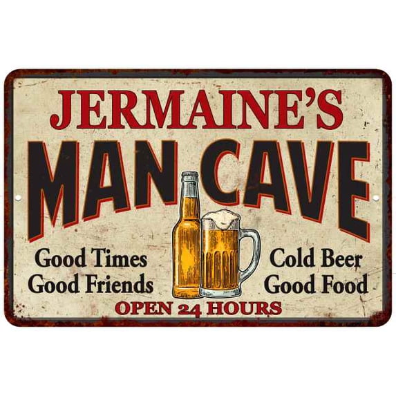 JERMAINE'S Man Cave Metal Sign 8 x 12 Matte Finish Metal 108120011403