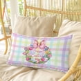 thumbnail image 4 of Happy Easter Pillow Covers, Linen Long Throw Pillow Case, Rabbits Bows Tulips Eggs Colorful Stripes Holiday Pillow Protector Decorative Cushion Cover for Living Room/Bedroom 16" x 24", 4 of 8