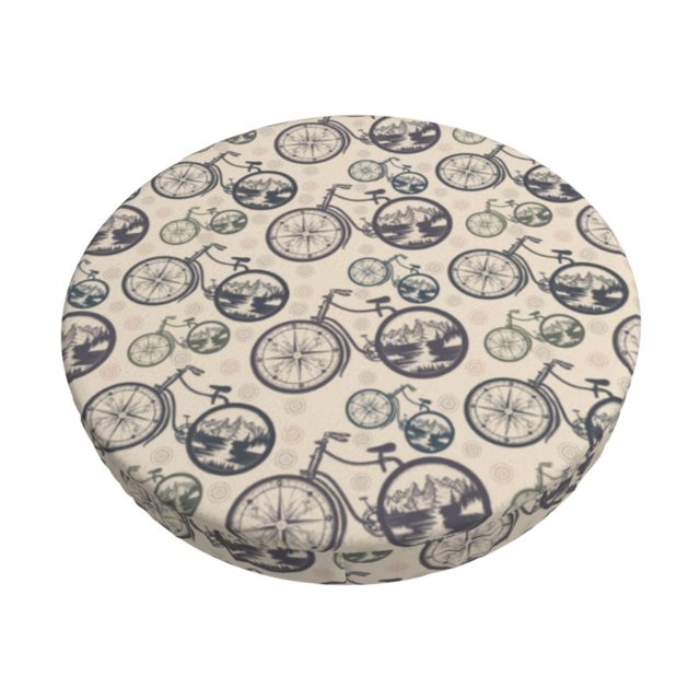 Kdxio Compass And Mountains In Bicycle Wheels Print Elastic Bar Stool Cover Personalized Washable Stool Cover for Barbershop Home Bar Kitchen-12 inch