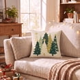 thumbnail image 2 of Sm:)e Beige Green Tree Snowflakes Christmas Throw Pillow Covers 18x18 Inch, Soft Plush Faux Fur 3D Embroidered Decorative Cushion Covers for Sofa Home Decor, 2 of 8