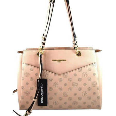 Karl Lagerfeld Paris L-Dore Pink Saffiano Leather Perforated Tote Women LH7AU291