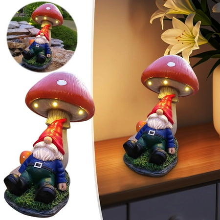 KeirineCC Garden Gnomes Outdoor Decor with Solar Sensor Lamp - Solar Mushroom Garden Statue,Fairy Garden Accessories Statues,Mushroom House Decor,for Garden,Lawn,,Balcony,Xams,Thanksgiving