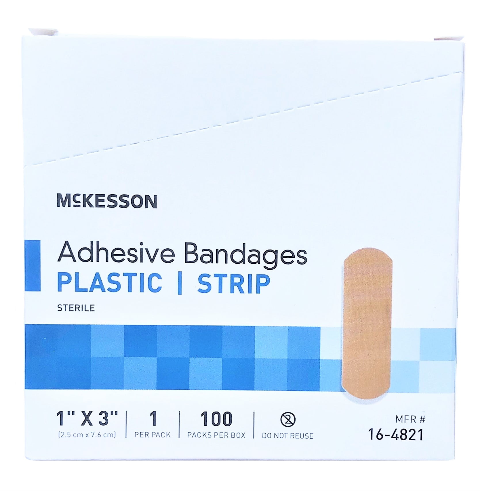 McKesson Plastic Adhesive Bandage Strips, 1 x 3 Inch Box of 100