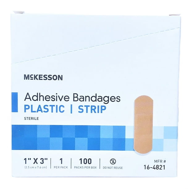 McKesson Plastic Adhesive Bandage Strips, 1 x 3 Inch Box of 100