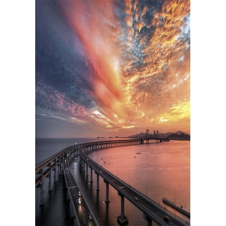 HelloDecor Polyster 5x7ft Photography Background Viaduct Long Bridge and Water Famous City Sunset Glow Dusk Art Personal Portraits Photography Background Shooting Photo Studio (Best Bridge Camera For Portraits)